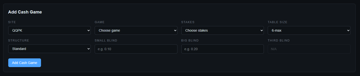 Add Cash Game