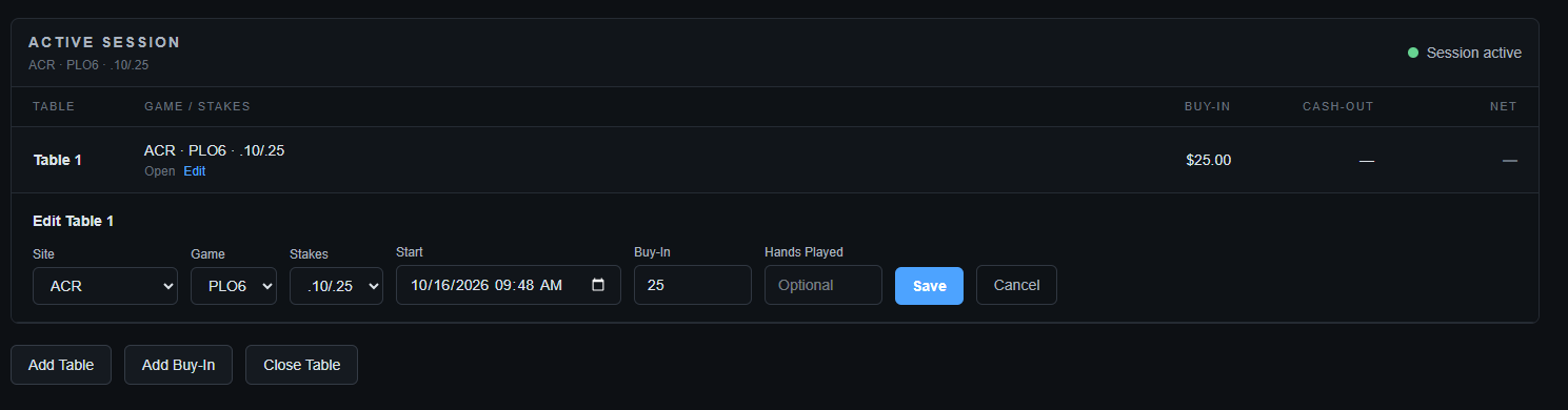 Edit active table